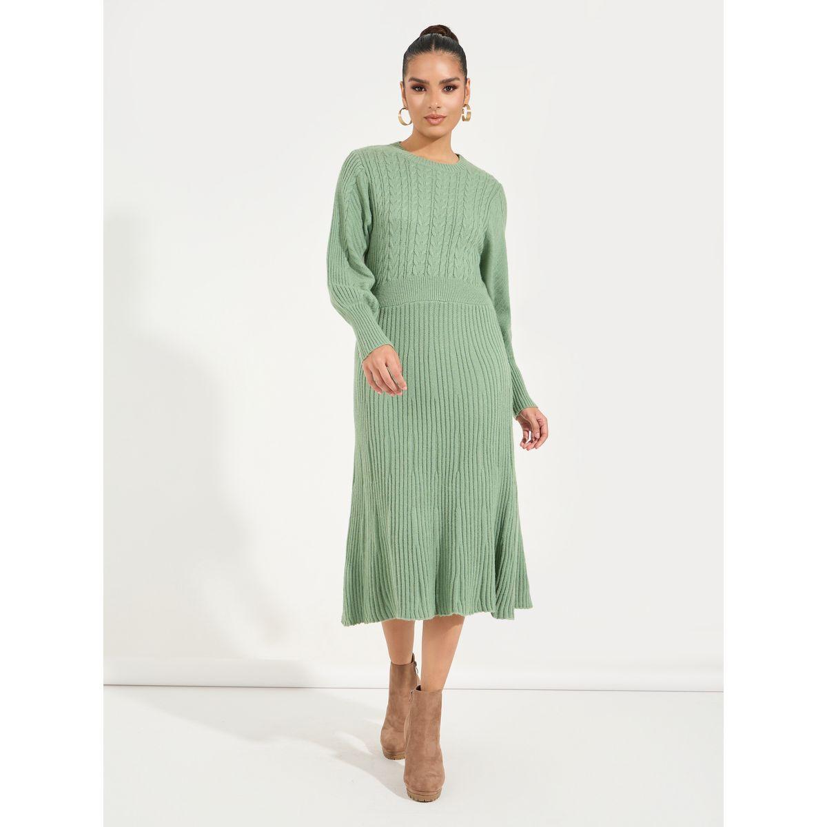 Styli Limited Textured Cable Knit Sweater Midi Dress-women-clothing-dresses-image-1