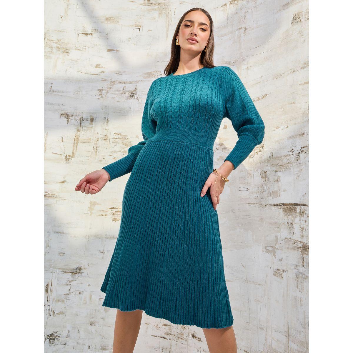 Styli Limited Textured Cable Knit Sweater Midi Dress-women-clothing-dresses-image-2