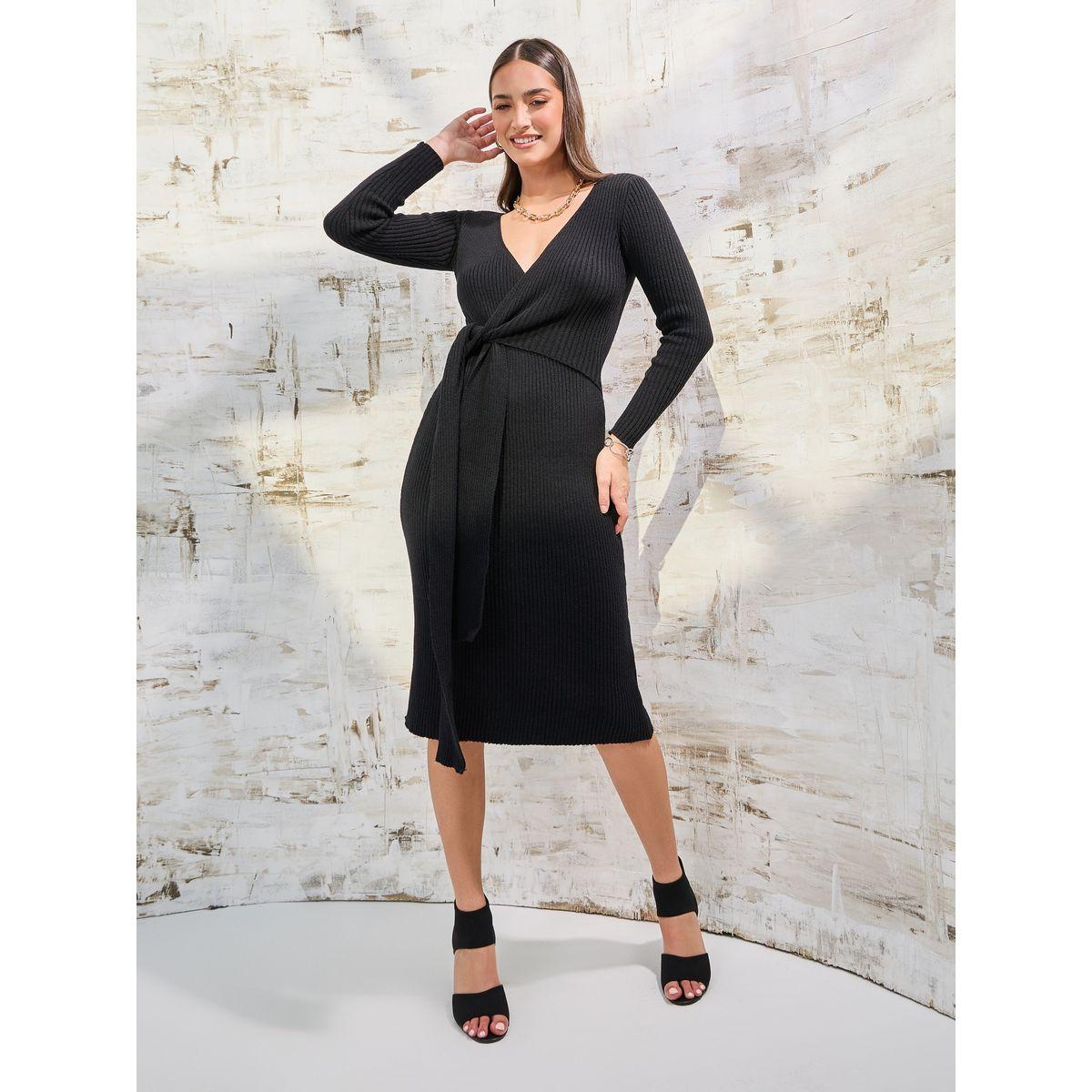 فستان ميدي محبوك بنمط لف-women-clothing-dresses-image-1
