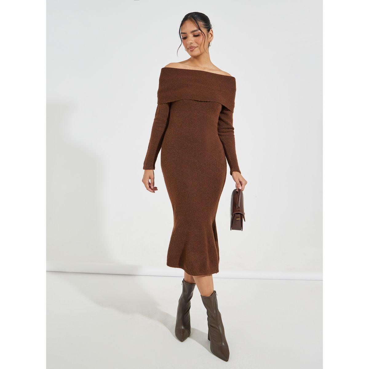 فستان ميدي بأكتاف مكشوفة مع حافة ميرميد-women-clothing-dresses-image-1
