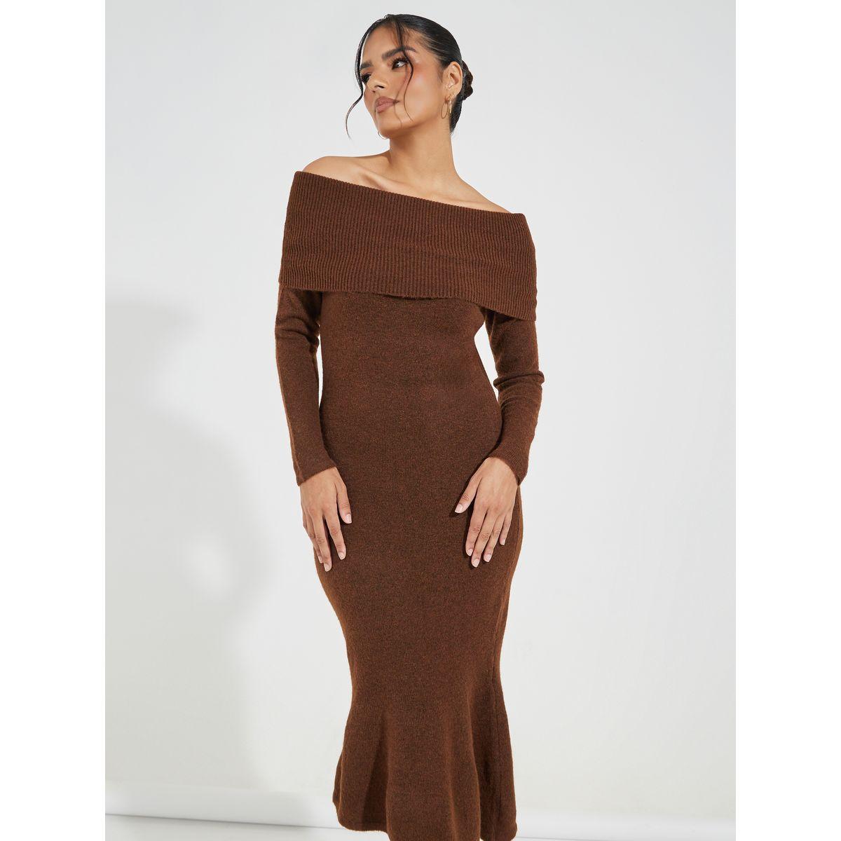 فستان ميدي بأكتاف مكشوفة مع حافة ميرميد-women-clothing-dresses-image-2