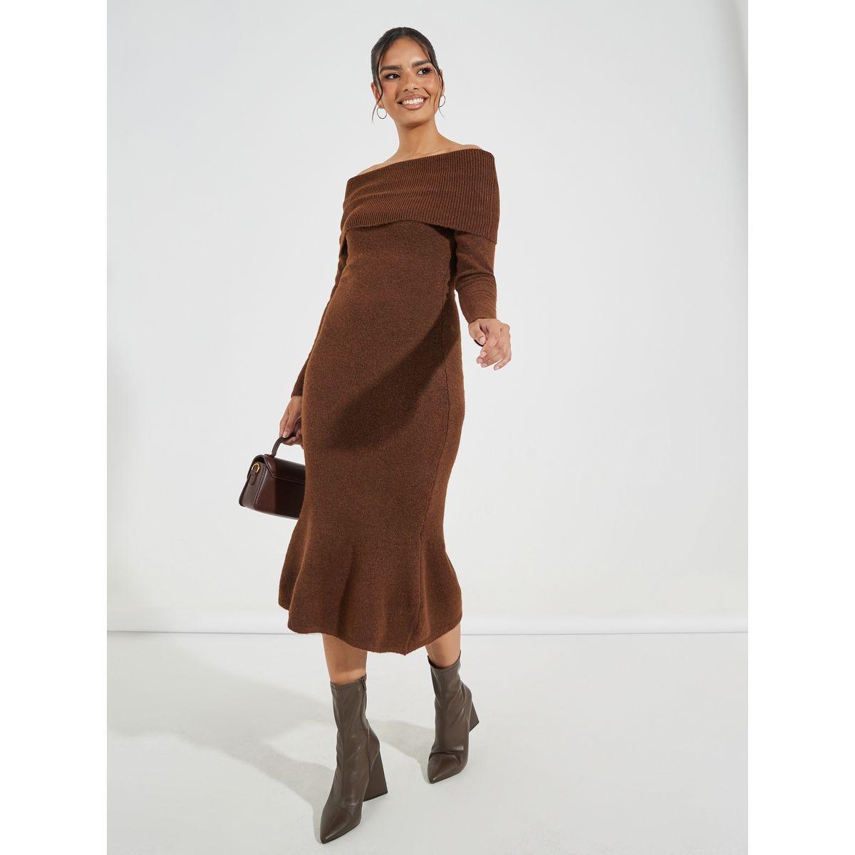فستان ميدي بأكتاف مكشوفة مع حافة ميرميد-women-clothing-dresses-image-3