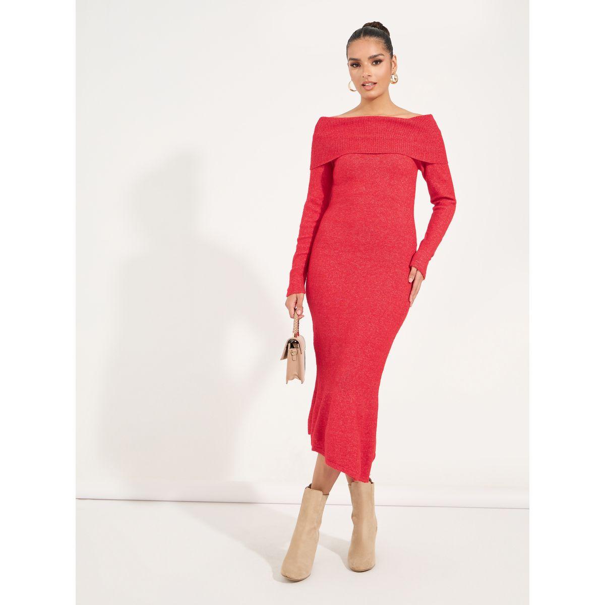 Styli Limited Off Shoulder Mermaid Hem Sweater Midi Dress-women-clothing-dresses-image-1