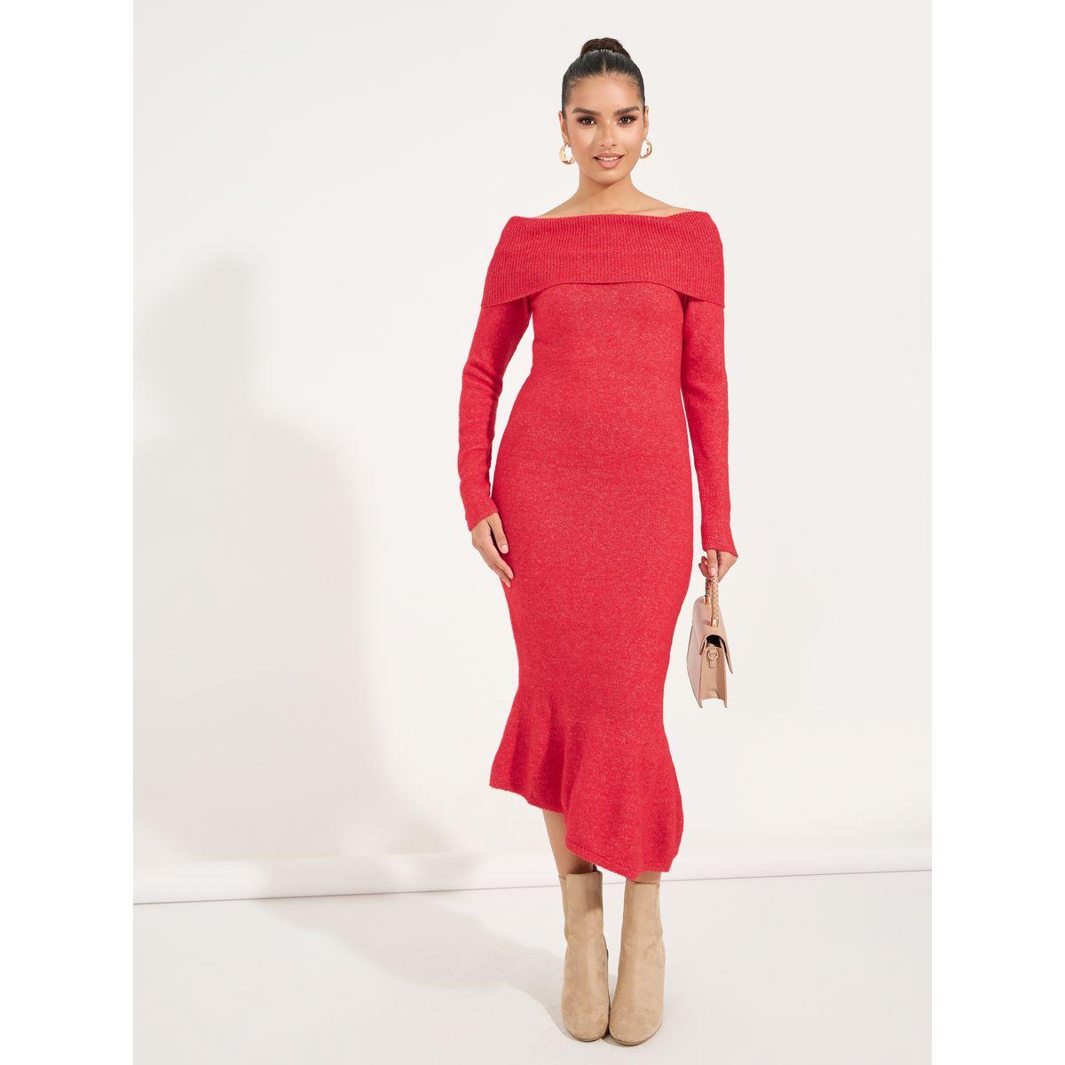Styli Limited Off Shoulder Mermaid Hem Sweater Midi Dress-women-clothing-dresses-image-4