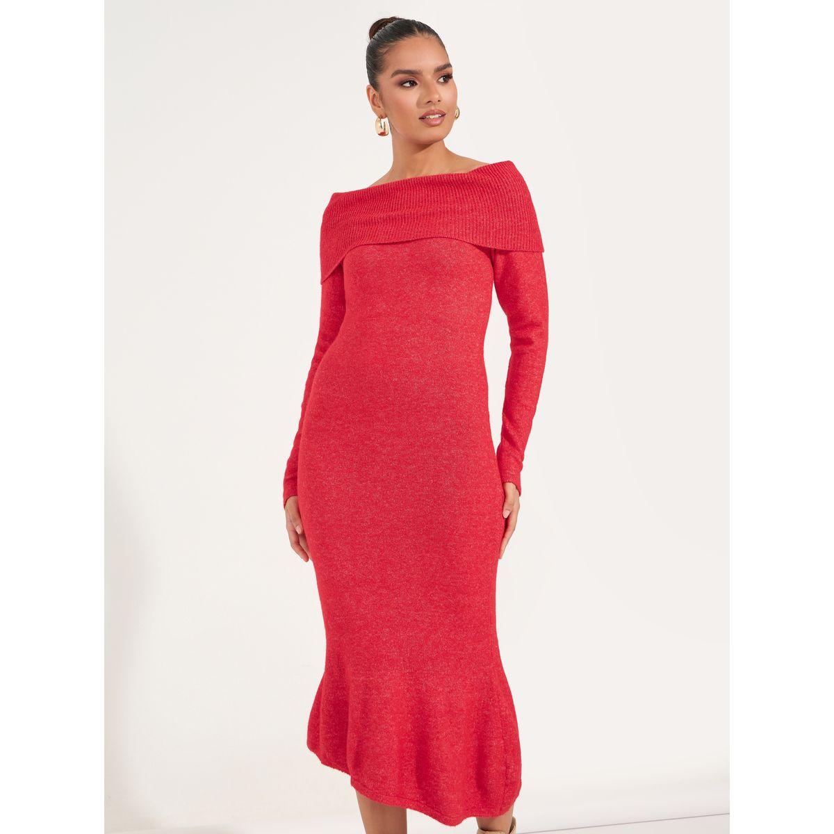 Styli Limited Off Shoulder Mermaid Hem Sweater Midi Dress-women-clothing-dresses-image-5
