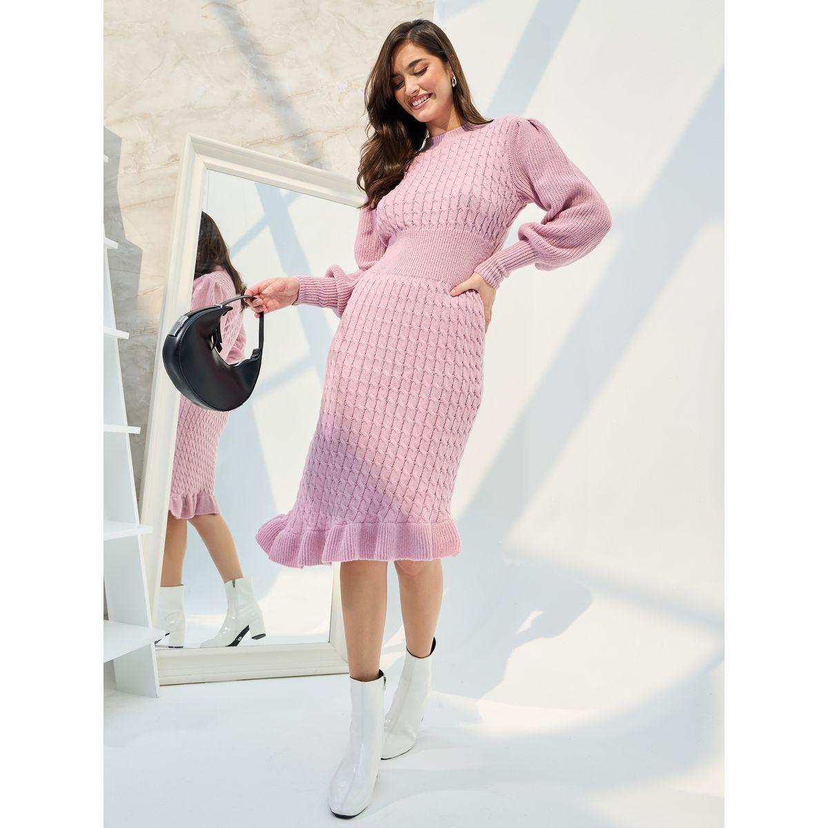 فستان ميدي بتفاصيل بارزة الملمس-women-clothing-dresses-image-1