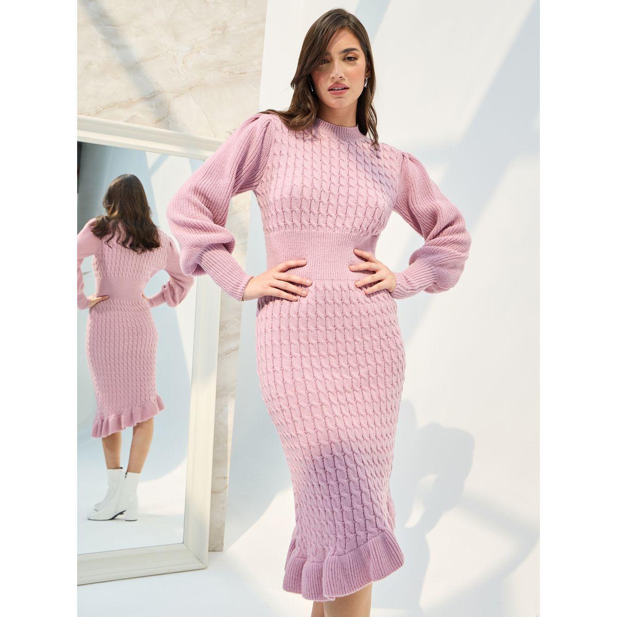 فستان ميدي بتفاصيل بارزة الملمس-women-clothing-dresses-image-2