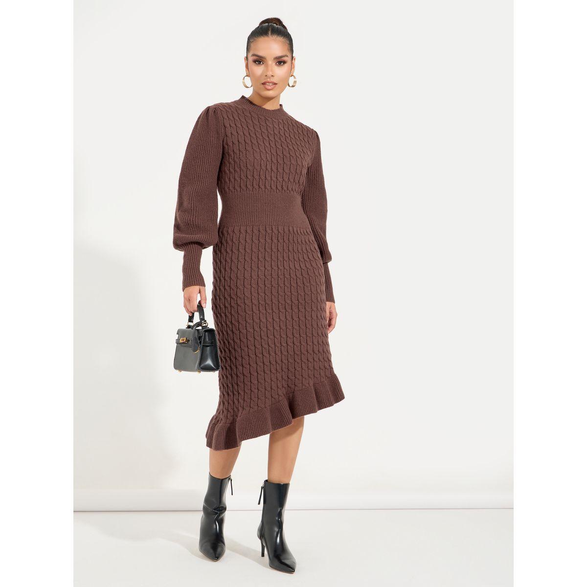 Styli Limited Asymmetric Hem Textured Sweater Midi Dress-women-clothing-dresses-image-1