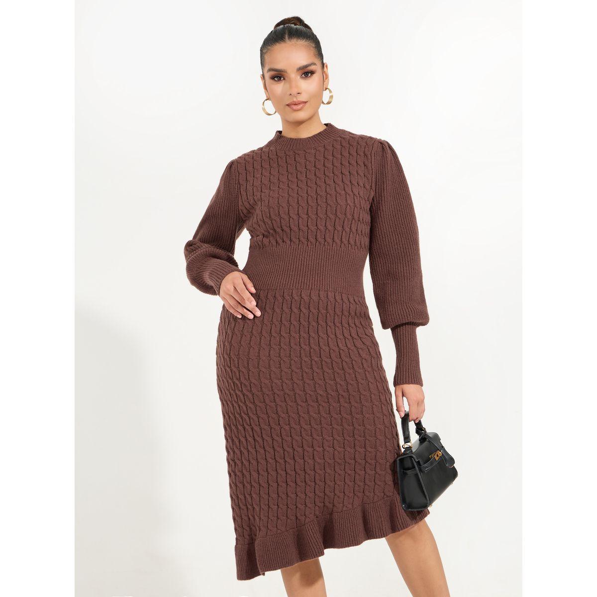 Styli Limited Asymmetric Hem Textured Sweater Midi Dress-women-clothing-dresses-image-2
