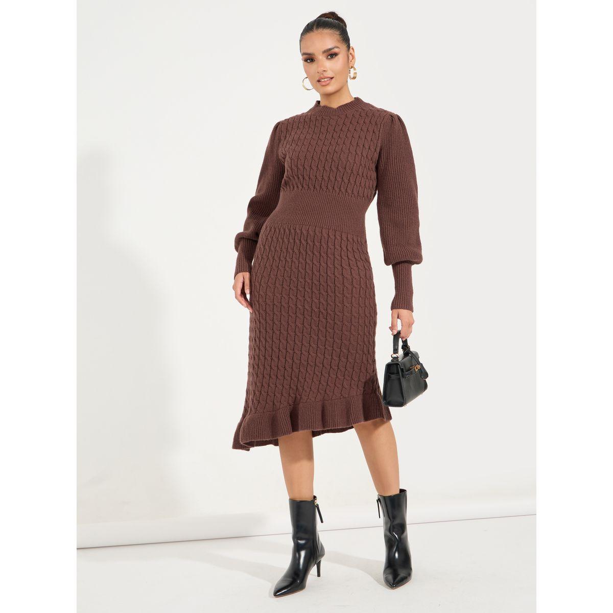 Styli Limited Asymmetric Hem Textured Sweater Midi Dress-women-clothing-dresses-image-4