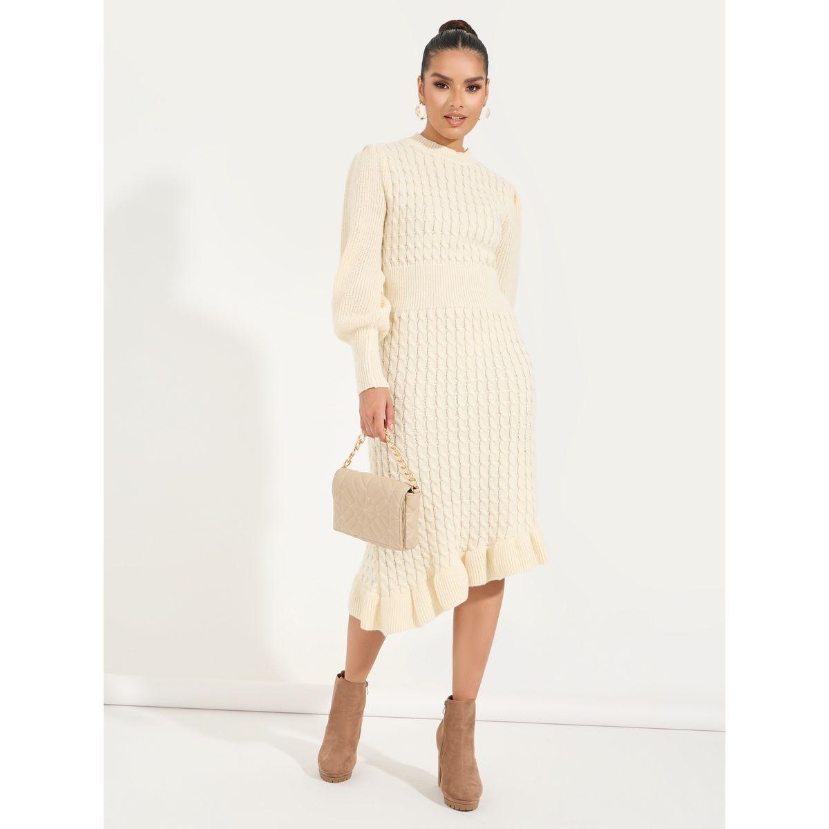 Styli Limited Asymmetric Hem Textured Sweater Midi Dress-women-clothing-dresses-image-1