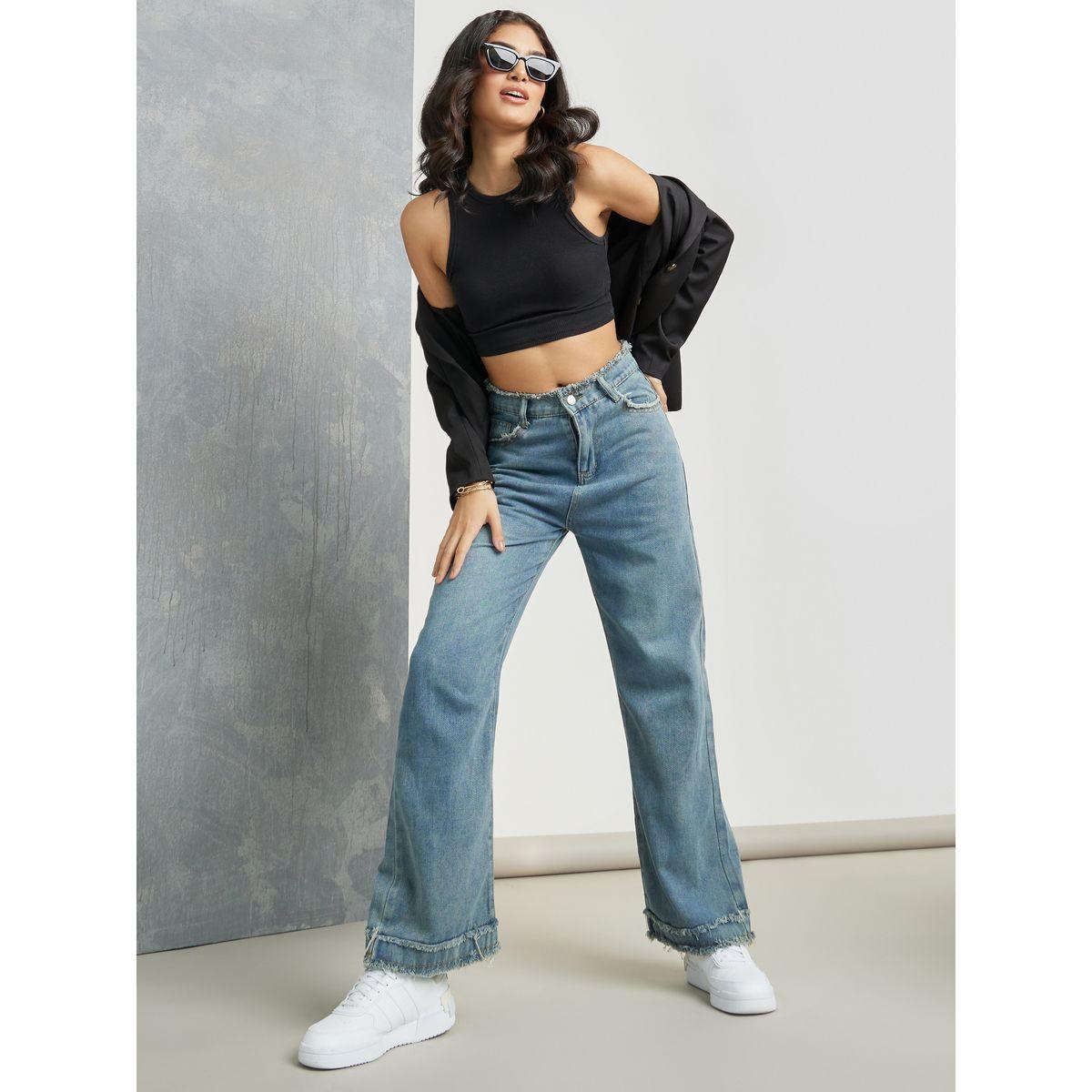جينز بأرجل مستقيمة وحواف ممزقة-women-clothing-bottoms-jeans-image-1