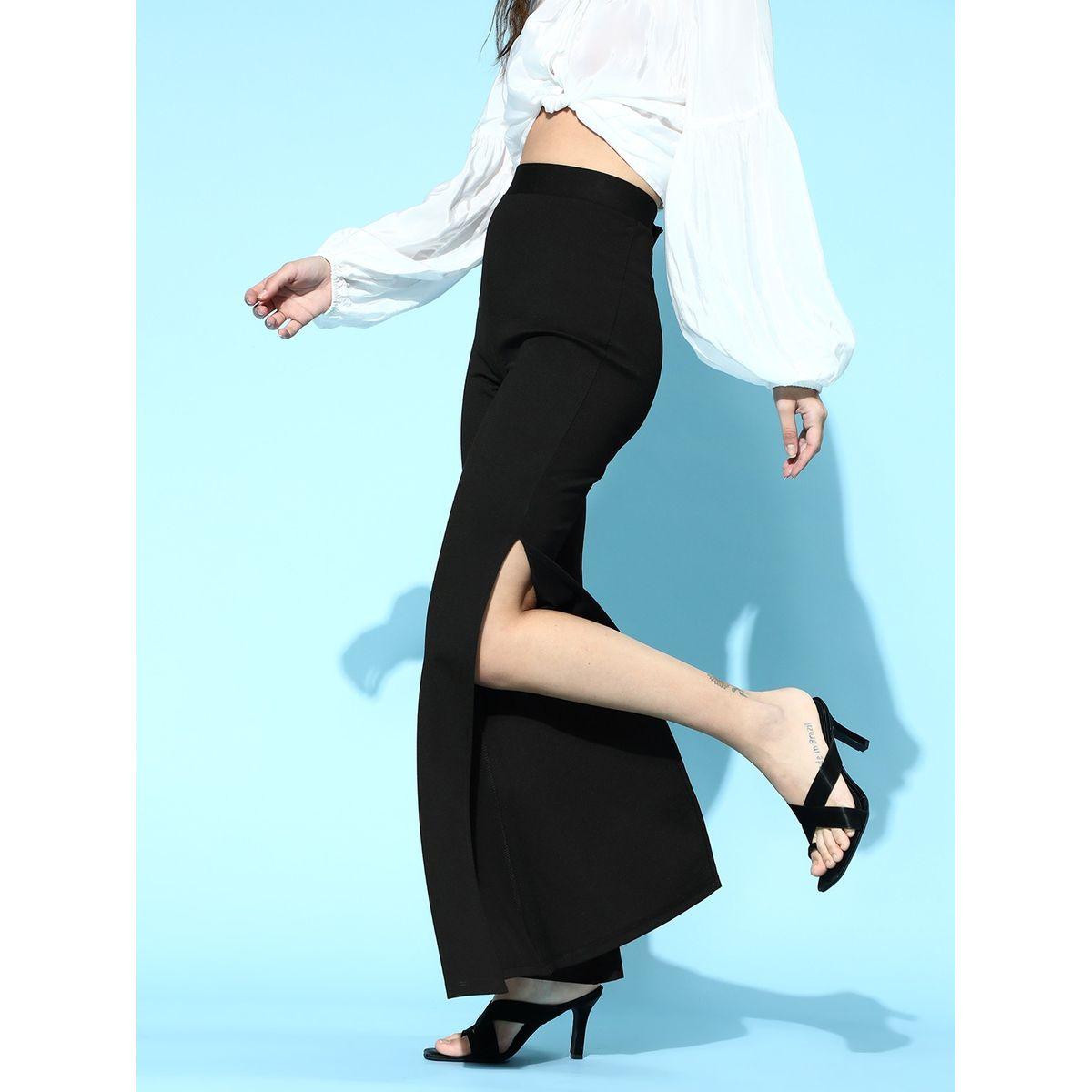 Sassafras X Styli Solid Side Slit Flare Fit Trousers-women-clothing-bottoms-trousers-image-1