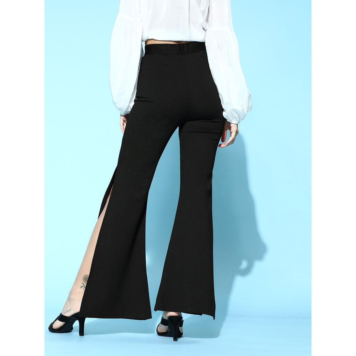 Sassafras X Styli Solid Side Slit Flare Fit Trousers-women-clothing-bottoms-trousers-image-4