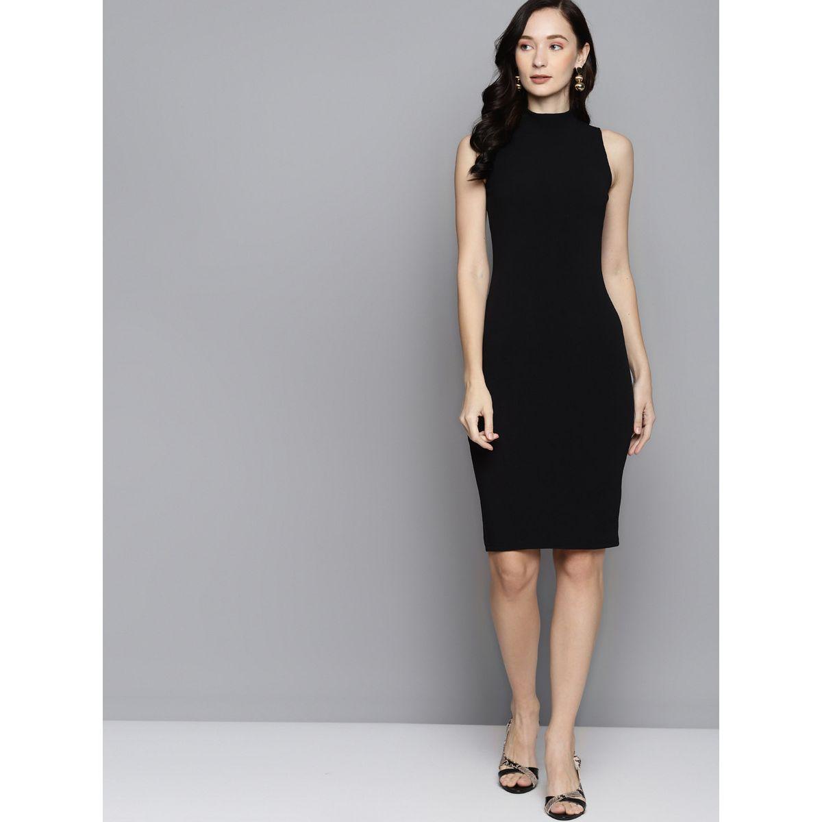 Sassafras X Styli Solid High Neck Sleeveless Bodycon Midi Dress-women-clothing-dresses-image-1