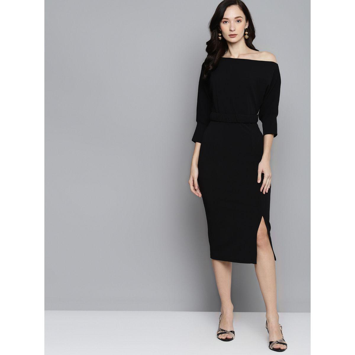 فستان ميدي بكتف منخفض ساسافراس × ستايلي-women-clothing-dresses-image-1