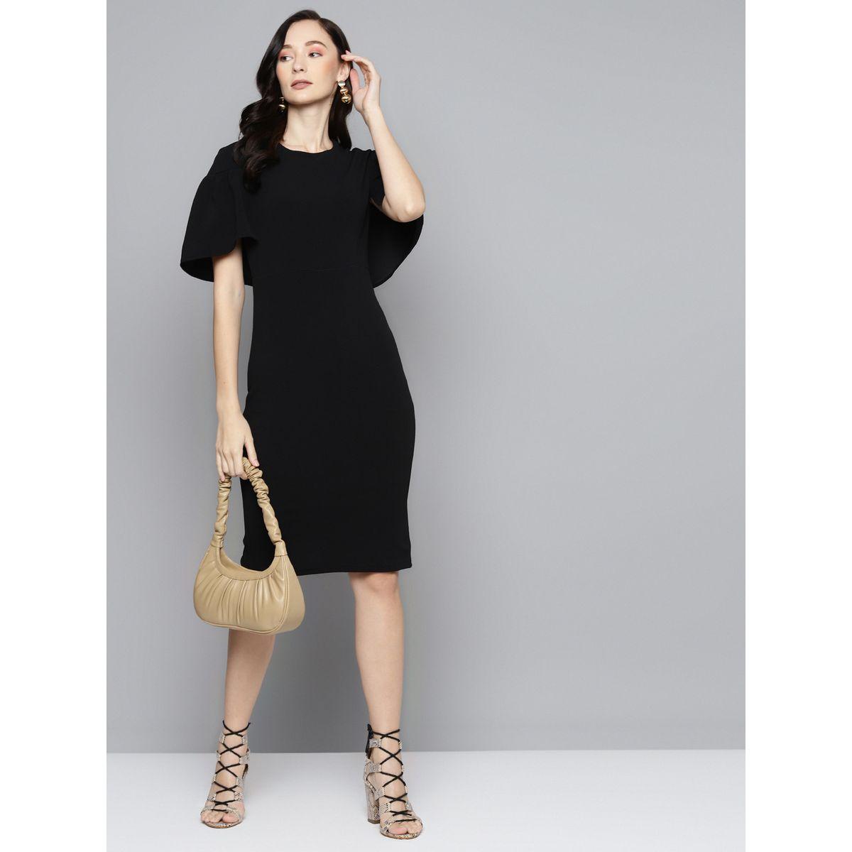 Sassafras X Styli Solid Cape Sleeve Bodycon Dress-women-clothing-dresses-image-4