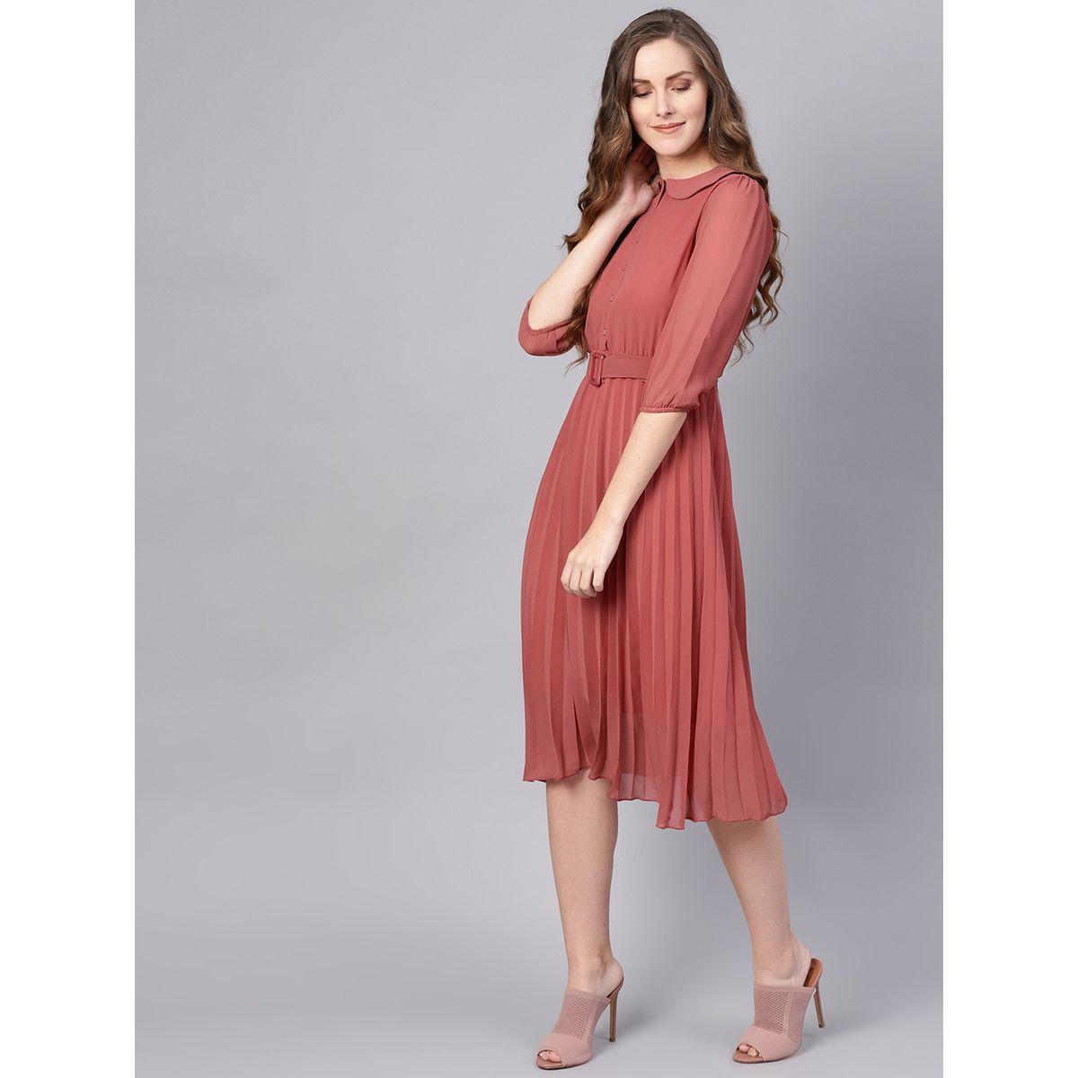 Sassafras X Styli Peter Pan Collar Pleated Belted Midi Dress-women-clothing-dresses-image-2