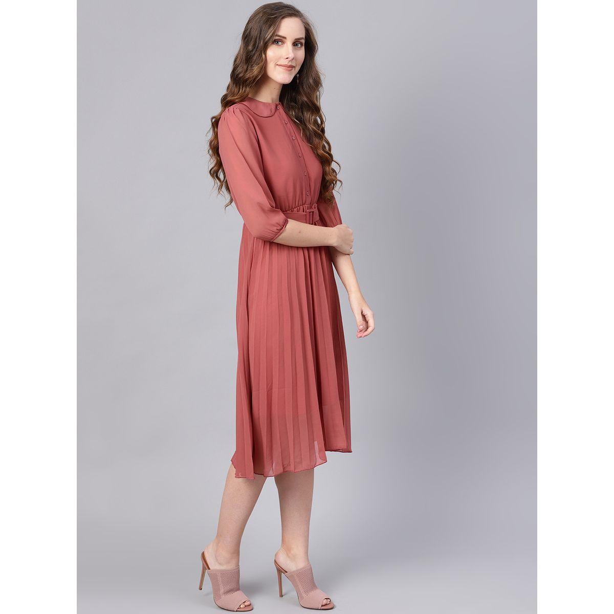 Sassafras X Styli Peter Pan Collar Pleated Belted Midi Dress-women-clothing-dresses-image-4