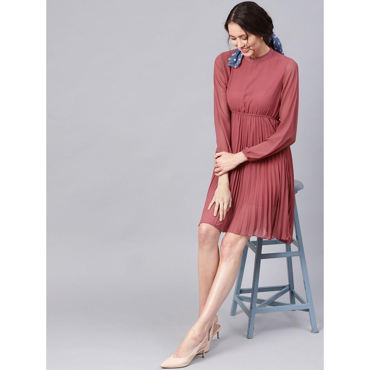 Sassafras X Styli Mandrain Collar Pleated Skater Knee Length Dress-women-clothing-dresses-image-1