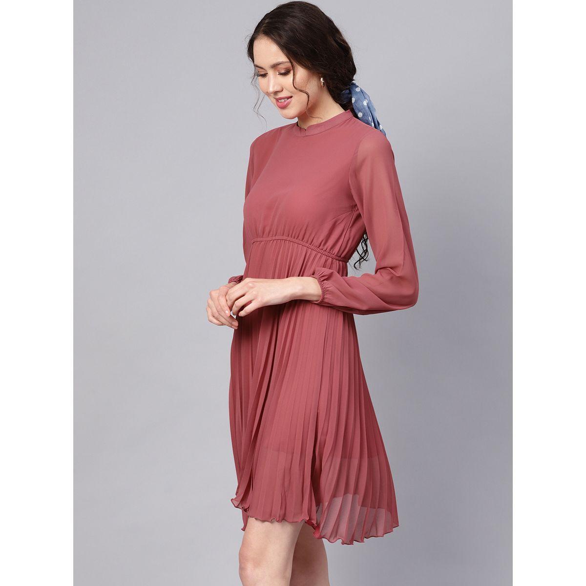 Sassafras X Styli Mandrain Collar Pleated Skater Knee Length Dress-women-clothing-dresses-image-2