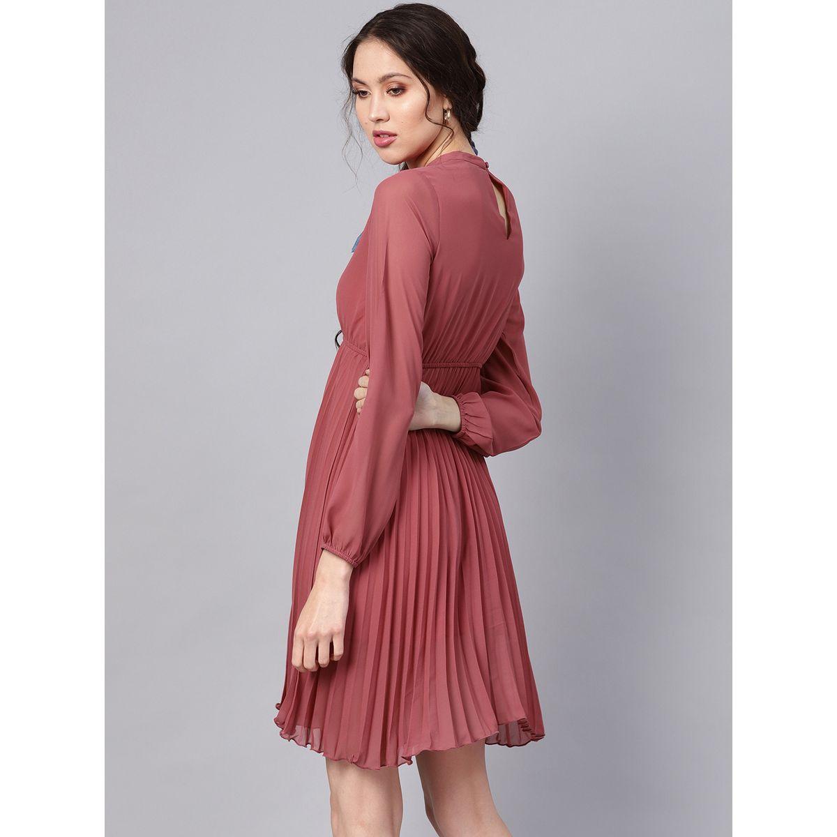 Sassafras X Styli Mandrain Collar Pleated Skater Knee Length Dress-women-clothing-dresses-image-3