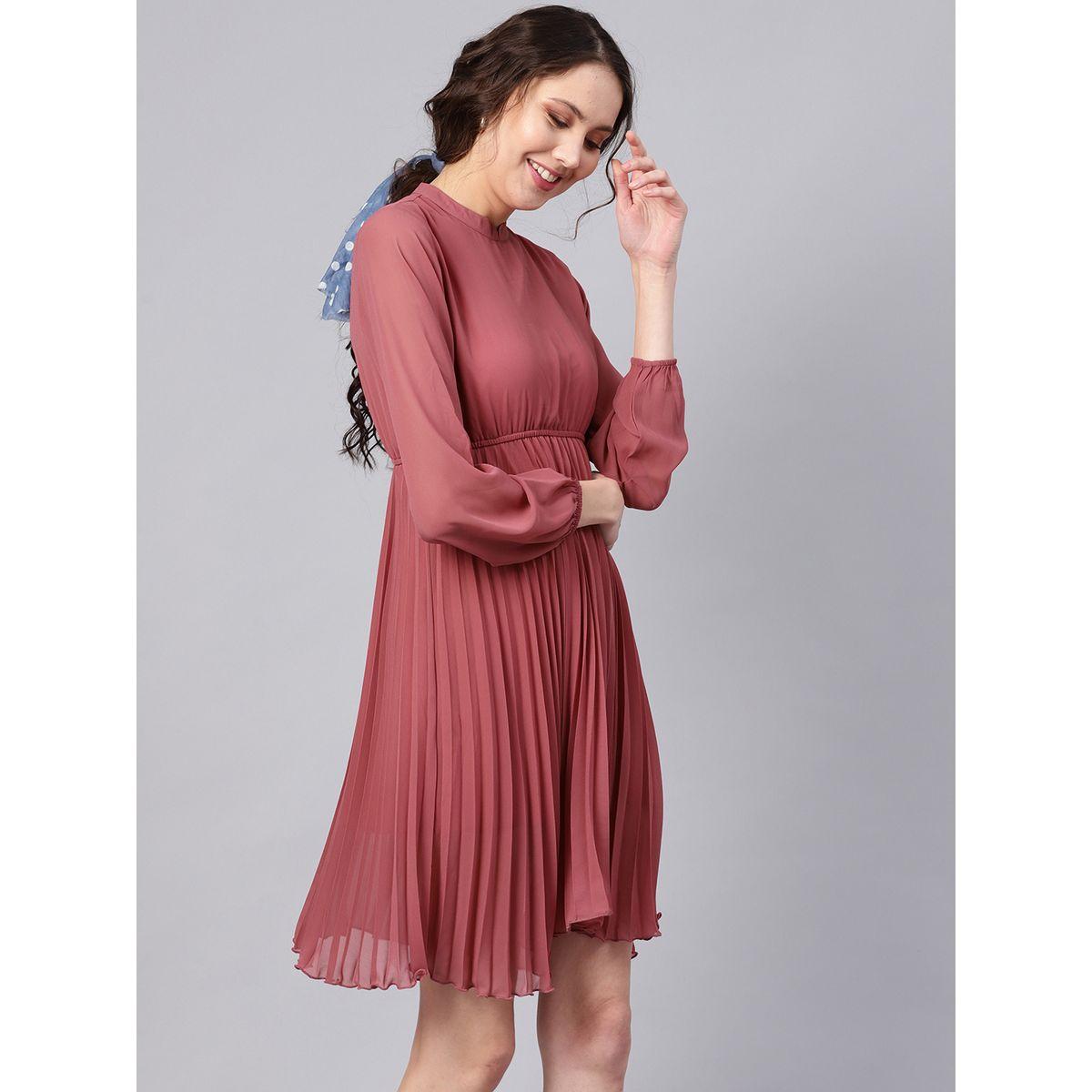 Sassafras X Styli Mandrain Collar Pleated Skater Knee Length Dress-women-clothing-dresses-image-4