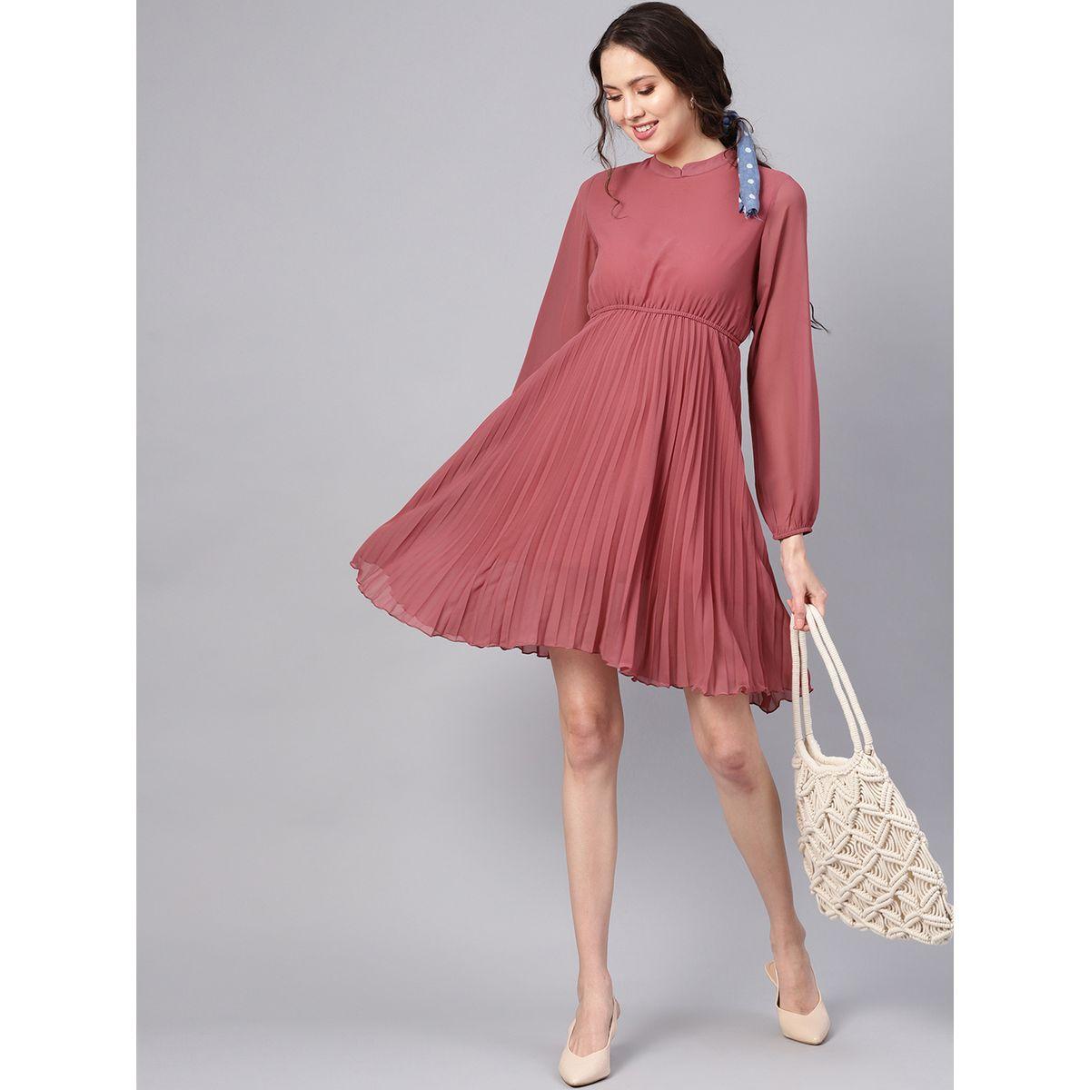 Sassafras X Styli Mandrain Collar Pleated Skater Knee Length Dress-women-clothing-dresses-image-7