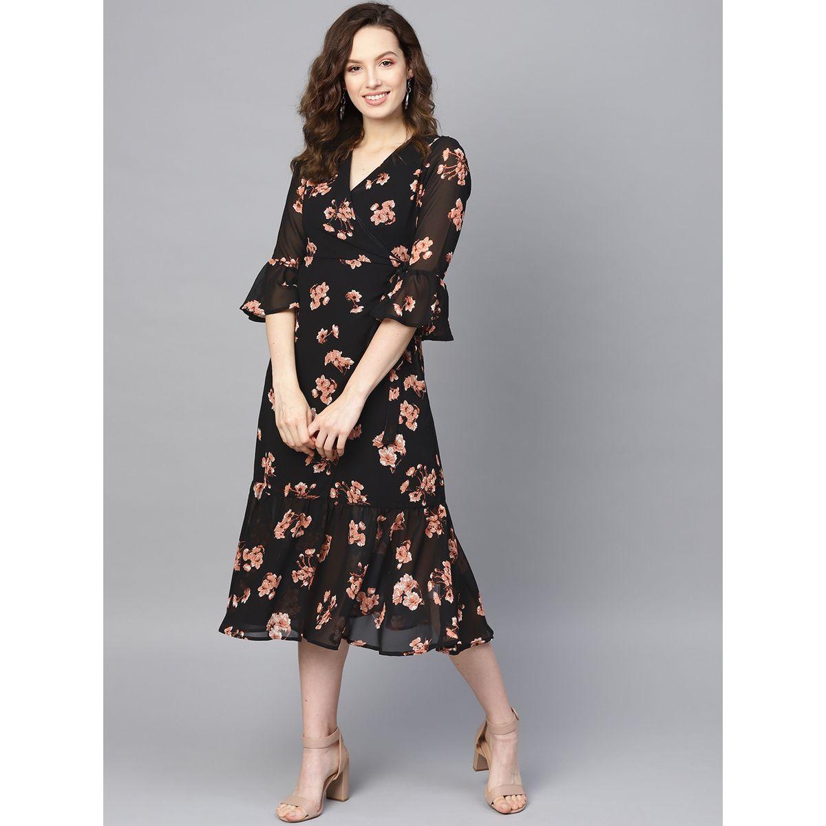 Sassafras X Styli Floral Print Wrap Tie Detail Midi Dress-women-clothing-dresses-image-1