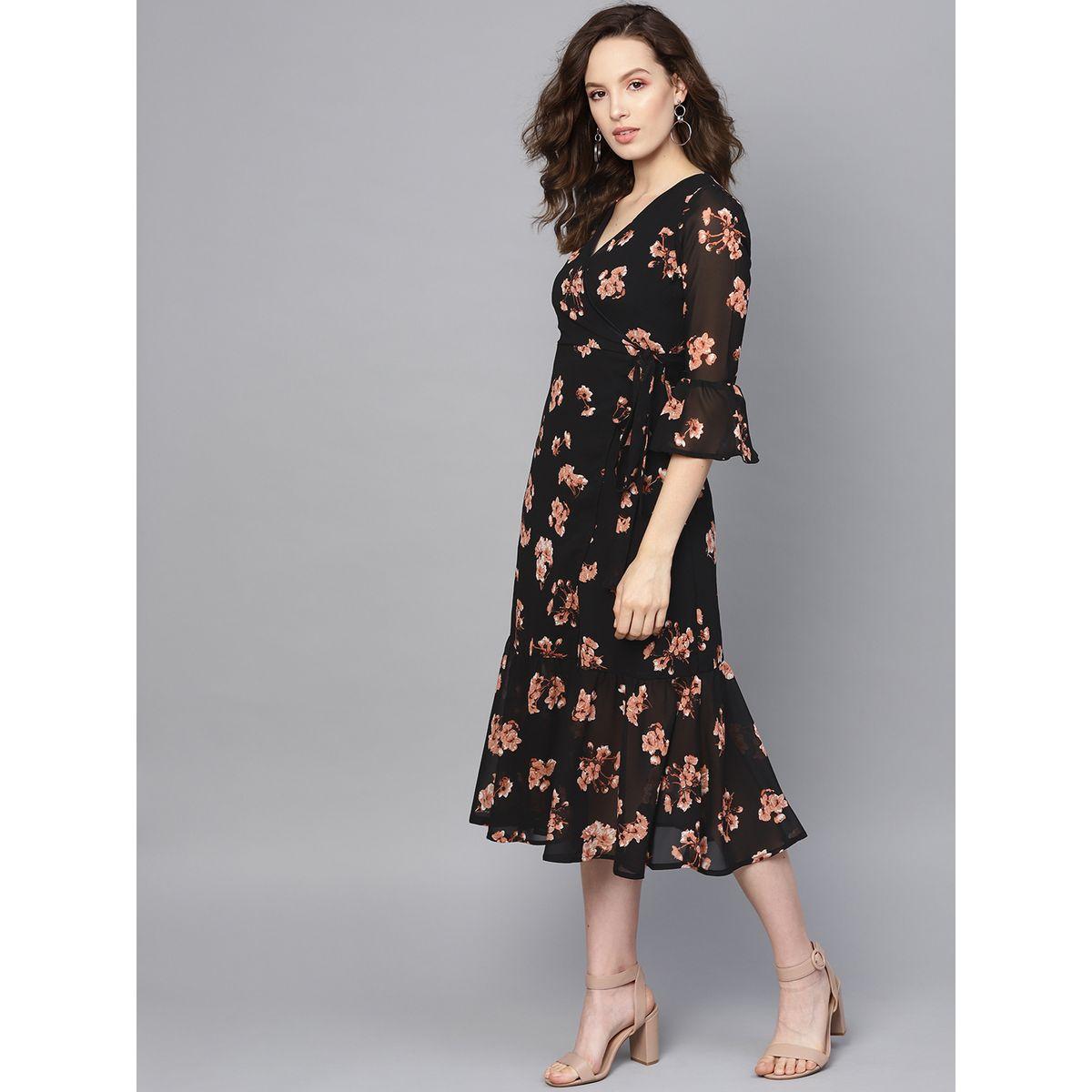 Sassafras X Styli Floral Print Wrap Tie Detail Midi Dress-women-clothing-dresses-image-2