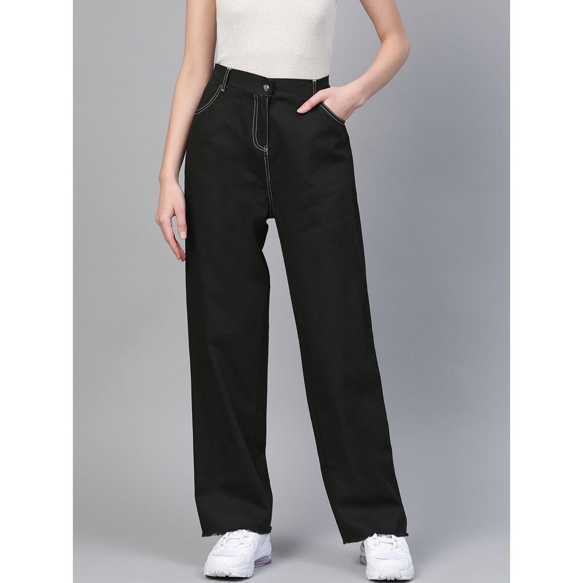 جينز سادة بتداخلات مدروزة ساسافراس × ستايلي-women-clothing-bottoms-jeans-image-1