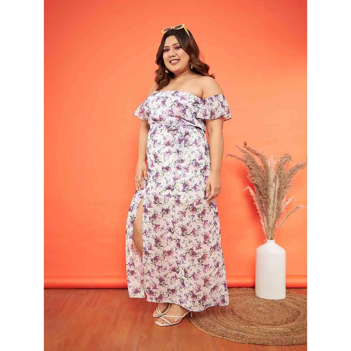 Sassafras X Styli Plus Floral Print Off Shoulder Belted Detail Maxi Dress-women-clothing-dresses-image-2