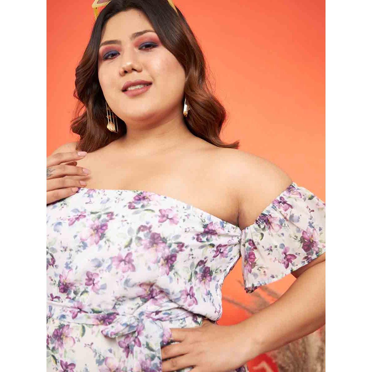 Sassafras X Styli Plus Floral Print Off Shoulder Belted Detail Maxi Dress-women-clothing-dresses-image-4