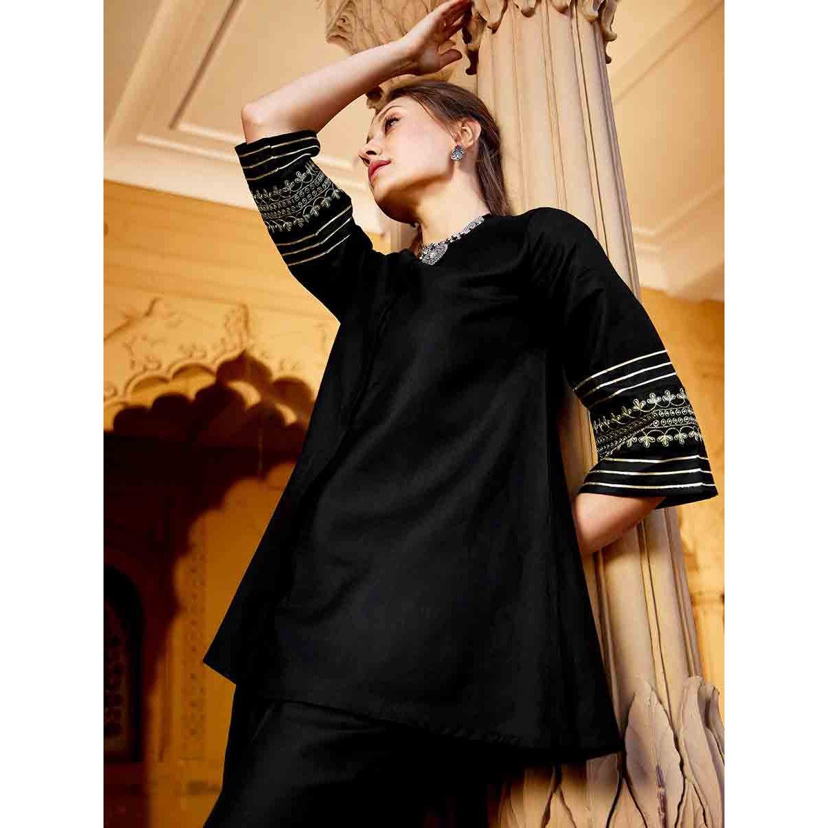 Sassafras X Styli Embroidered Sleeves Longline Blouse and Wide Leg Pants Set-women-clothing-coordsets-image-2