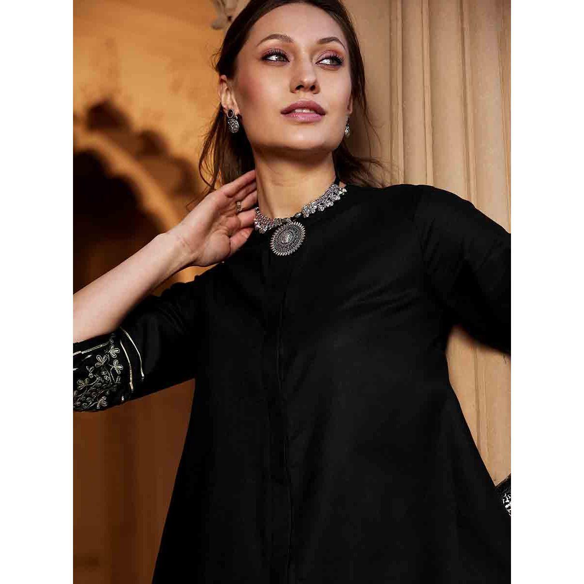 Sassafras X Styli Embroidered Sleeves Longline Blouse and Wide Leg Pants Set-women-clothing-coordsets-image-3