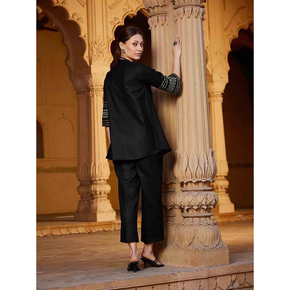 Sassafras X Styli Embroidered Sleeves Longline Blouse and Wide Leg Pants Set-women-clothing-coordsets-image-4