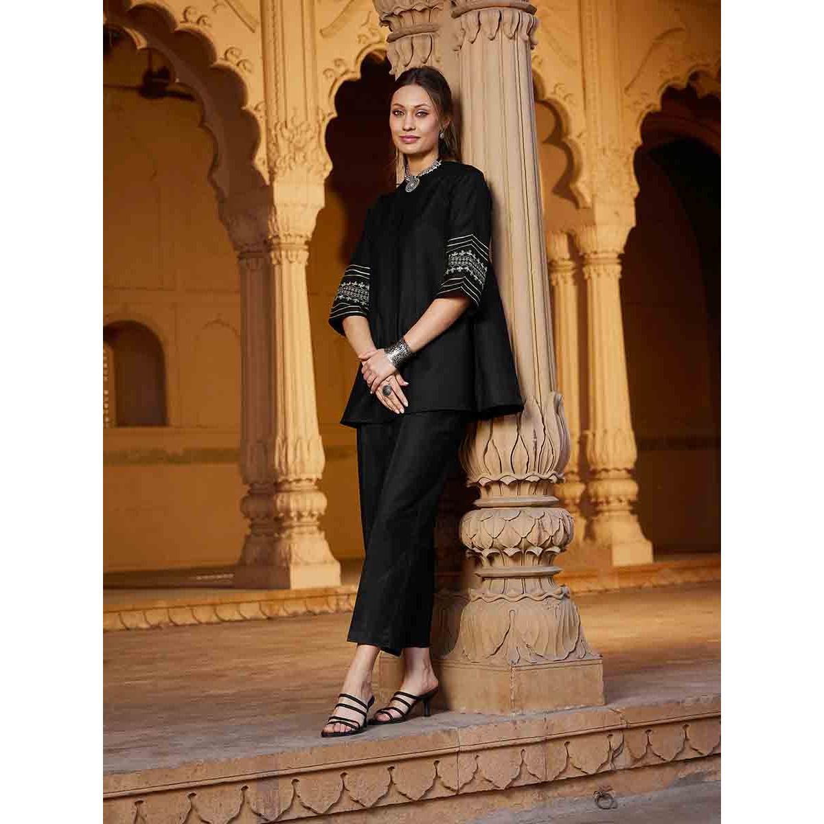 Sassafras X Styli Embroidered Sleeves Longline Blouse and Wide Leg Pants Set-women-clothing-coordsets-image-5