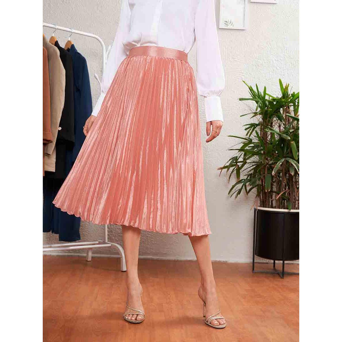 تنورة ميدي مزينة بكسرات ساسافراس × ستايلي-women-clothing-bottoms-skirts-image-1