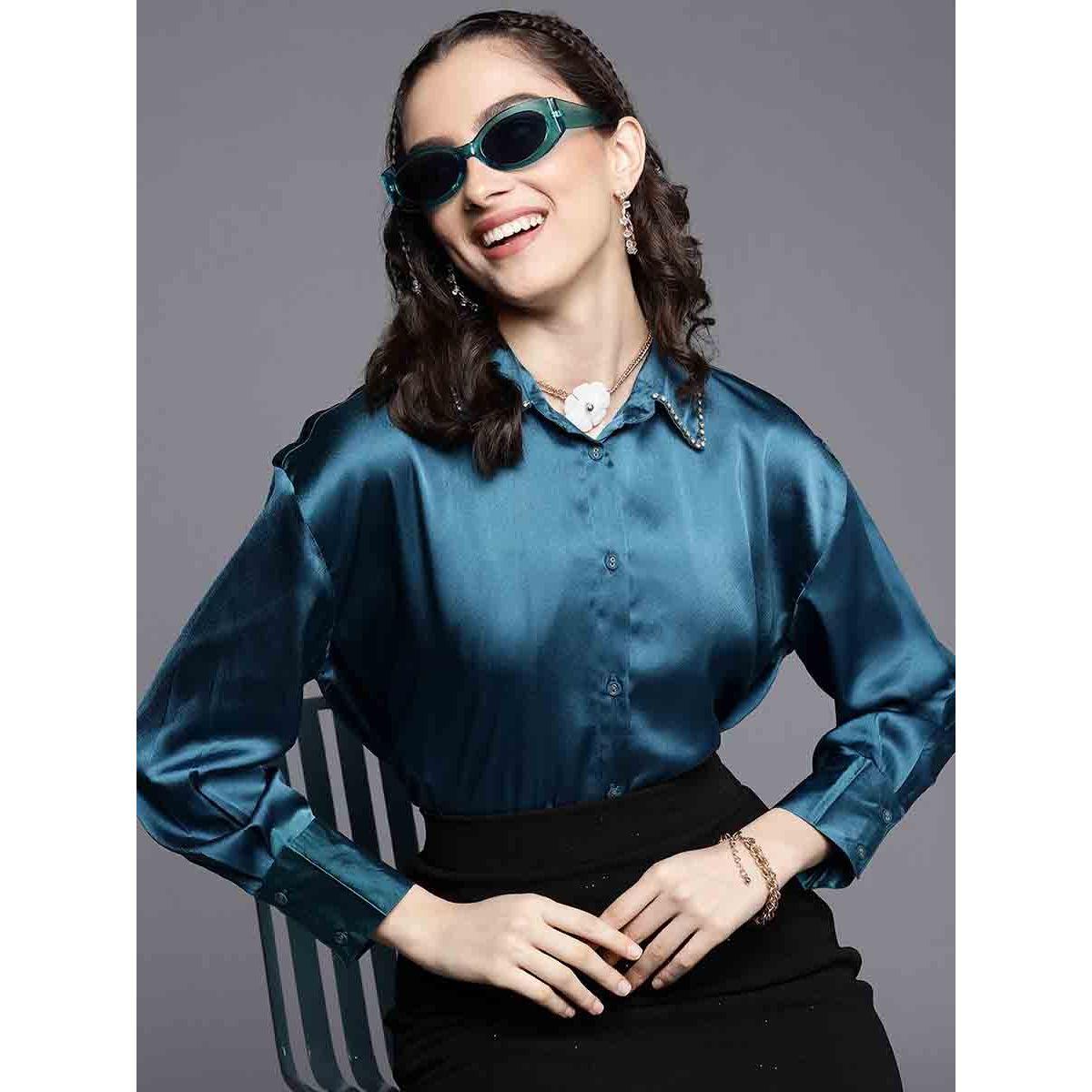 Sassafras X Styli Embellished Collar Satin Longline Shirt-women-clothing-shirtsandblouses-shirts-image-1