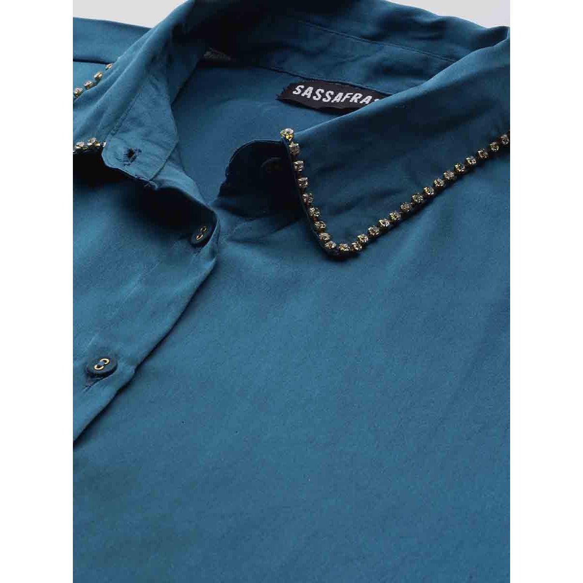 Sassafras X Styli Embellished Collar Satin Longline Shirt-women-clothing-shirtsandblouses-shirts-image-2