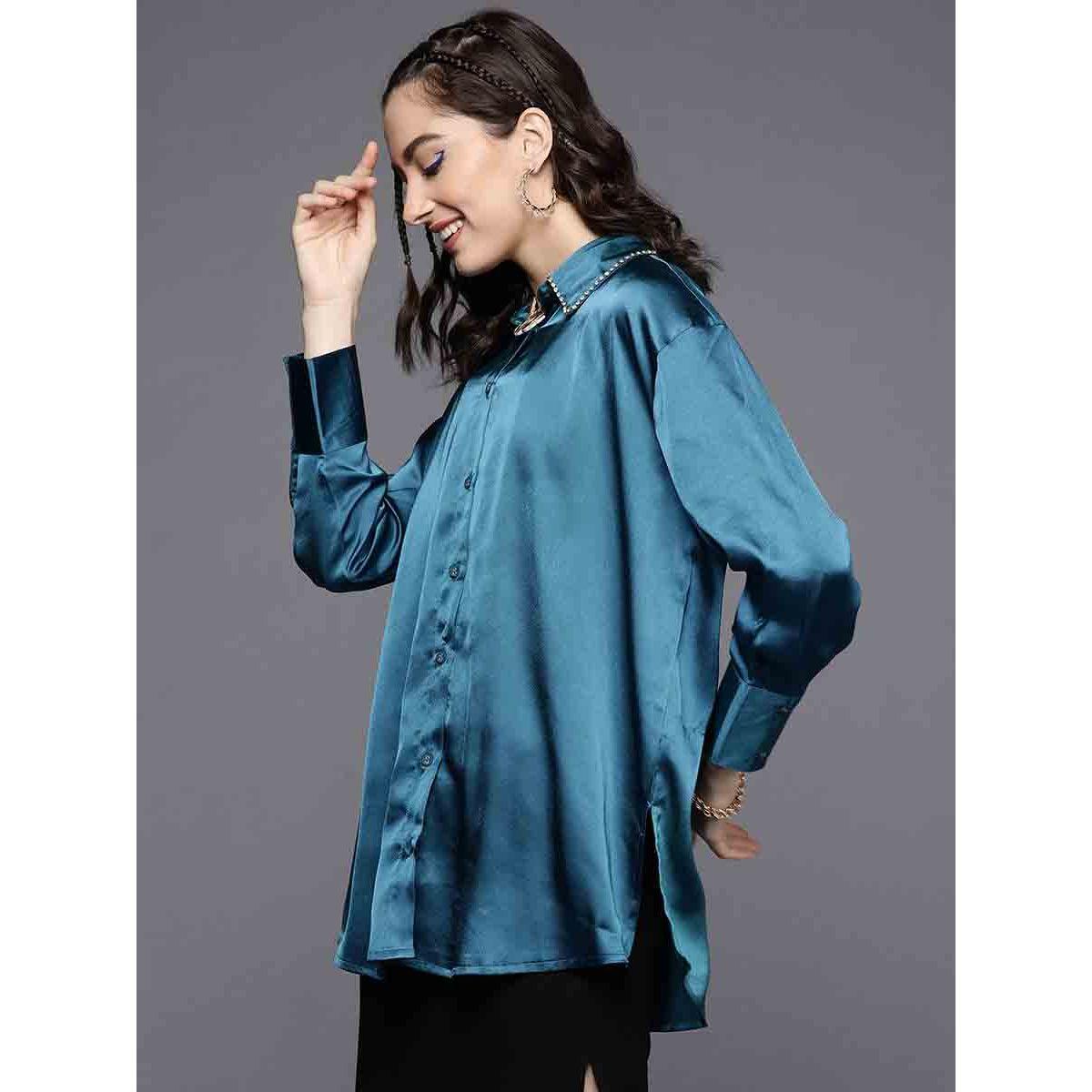 Sassafras X Styli Embellished Collar Satin Longline Shirt-women-clothing-shirtsandblouses-shirts-image-4