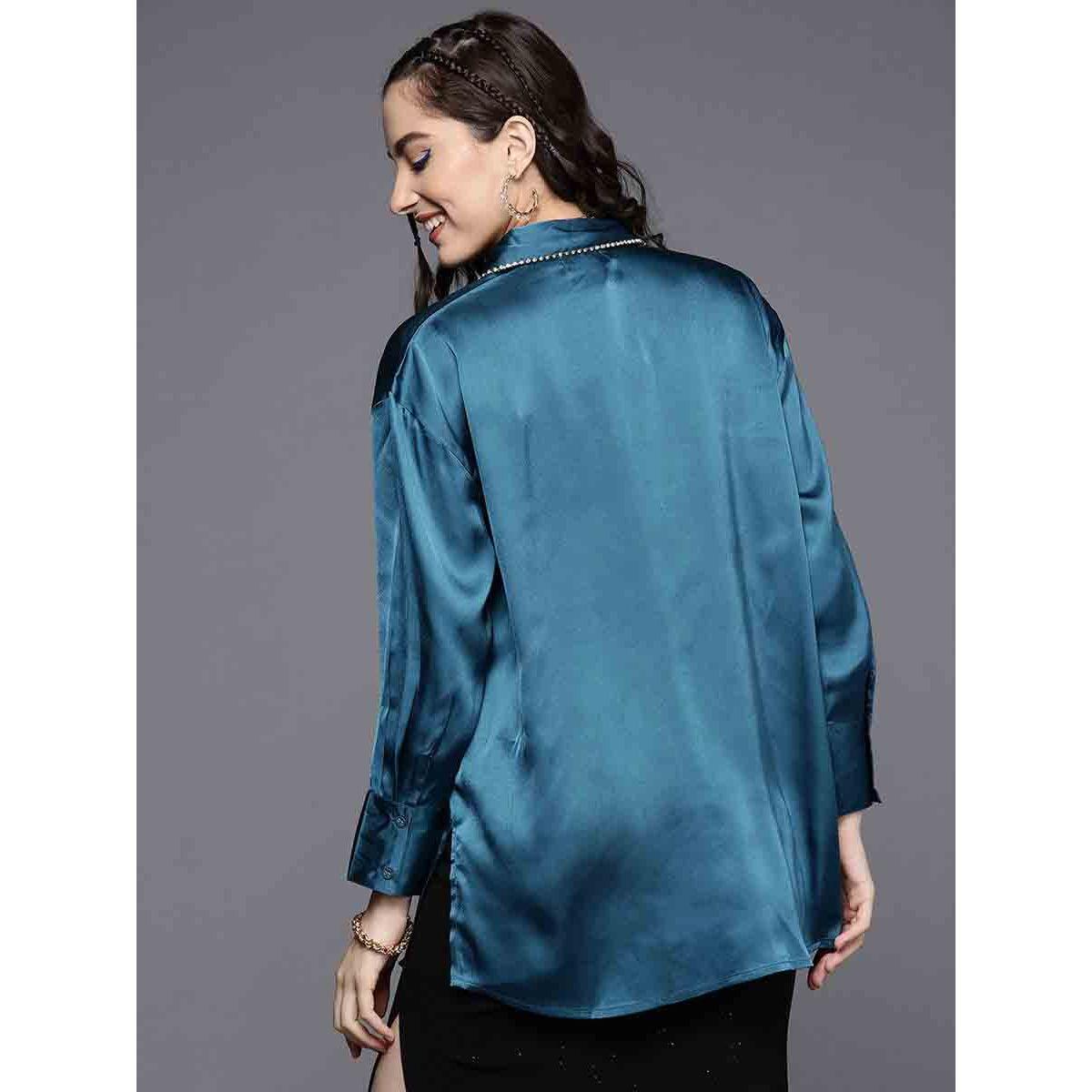 Sassafras X Styli Embellished Collar Satin Longline Shirt-women-clothing-shirtsandblouses-shirts-image-5