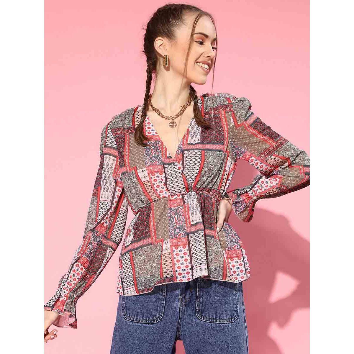Sassafras X Styli Patch Print Wrap Peplum Top-women-clothing-shirtsandblouses-blouses-image-2