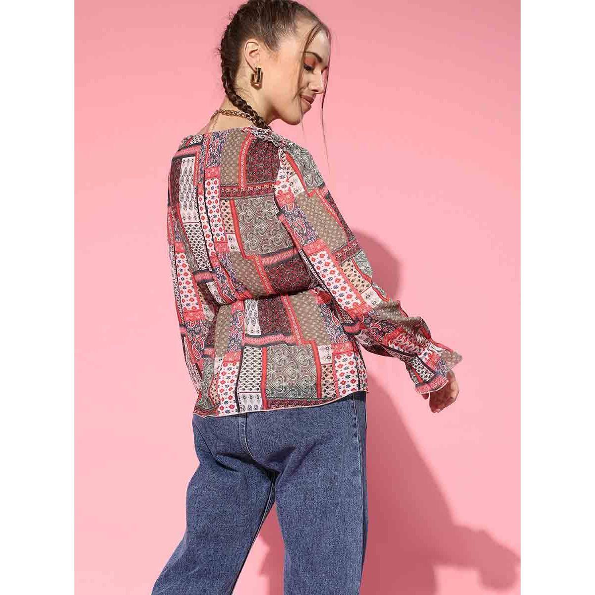 Sassafras X Styli Patch Print Wrap Peplum Top-women-clothing-shirtsandblouses-blouses-image-5