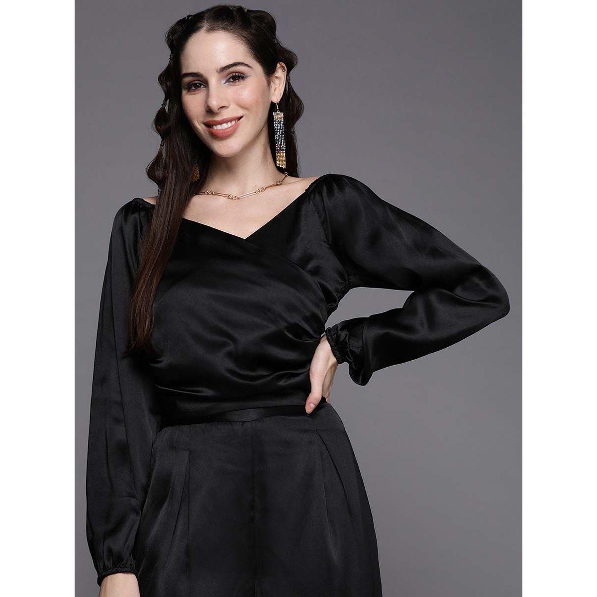 Sassafras X Styli Satin Gathered Crop Top-women-clothing-shirtsandblouses-blouses-image-1