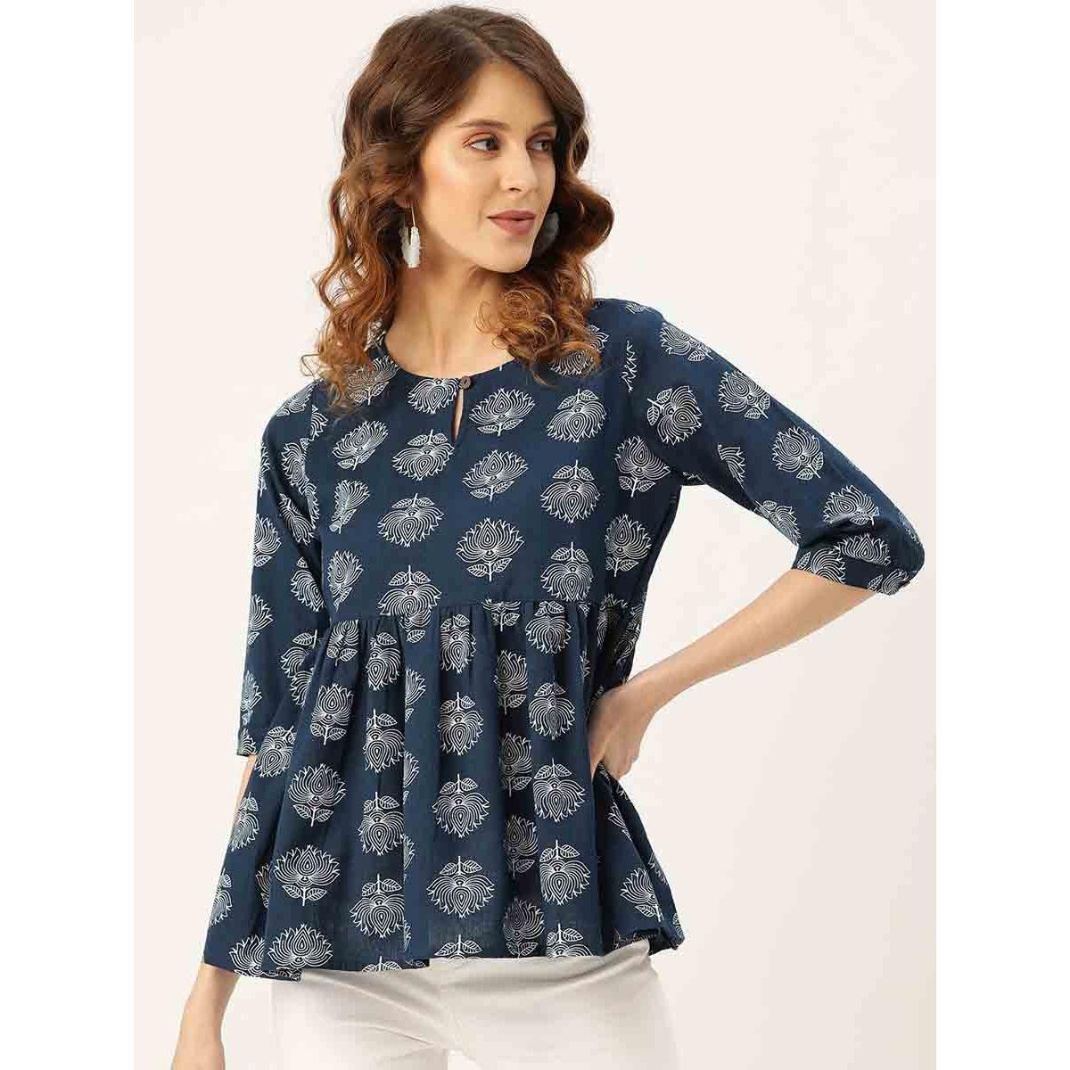 Sassafras X Styli Lotus Print Peplum Top-women-clothing-shirtsandblouses-blouses-image-1