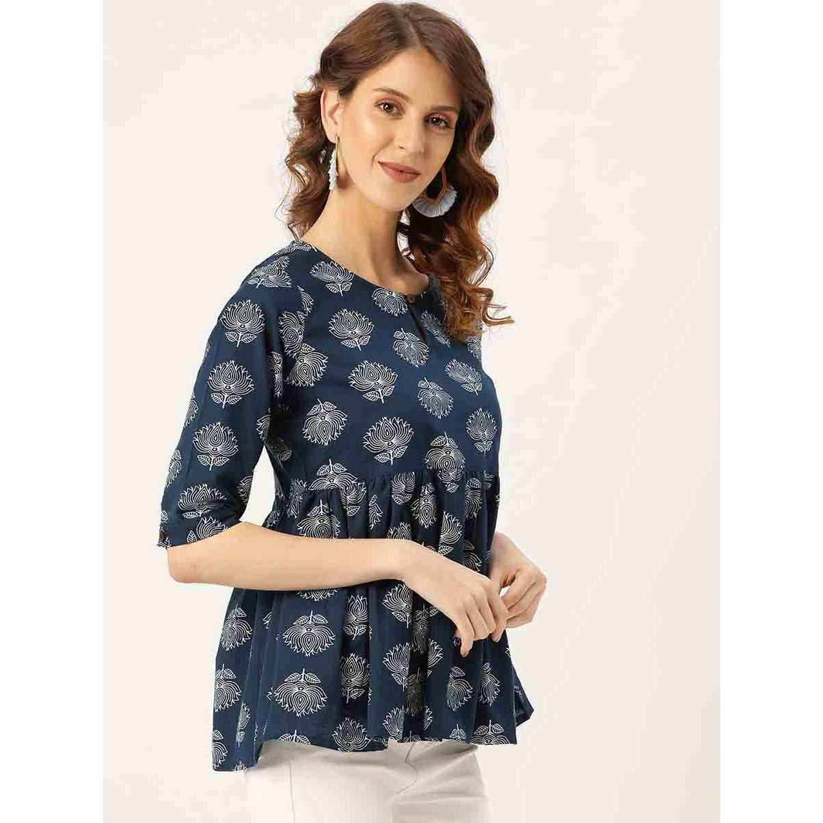 Sassafras X Styli Lotus Print Peplum Top-women-clothing-shirtsandblouses-blouses-image-2