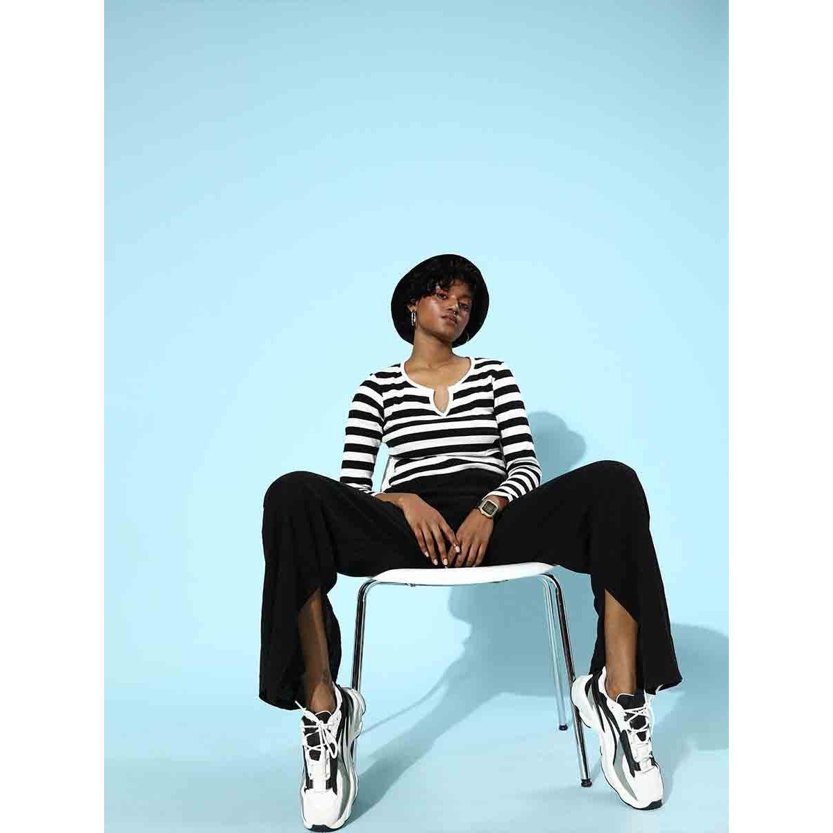 تيشيرت مخطط بتفاصيل مضلعة ساسافراس × ستايلي-women-clothing-tshirts-image-2
