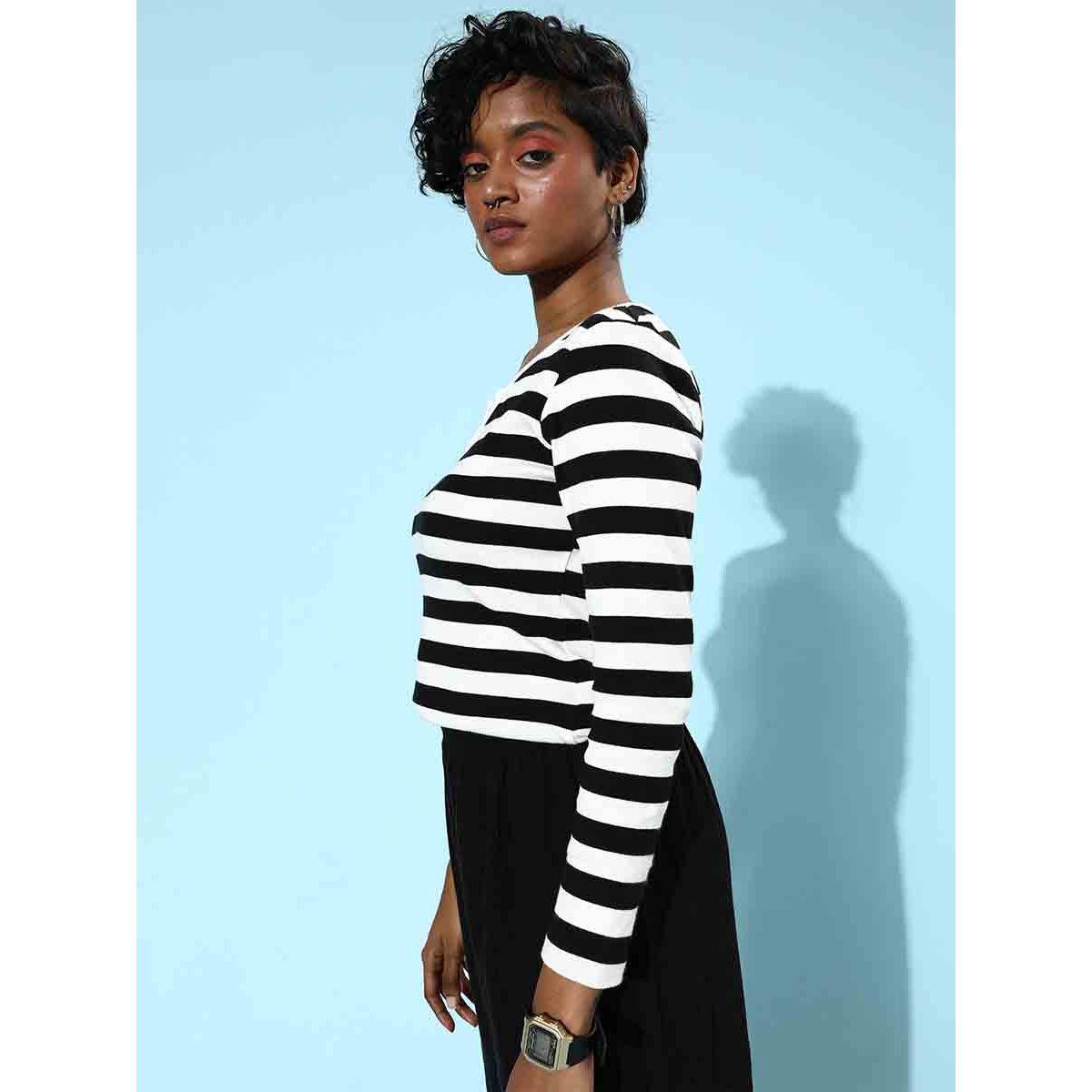 Sassafras X Styli Striped V Neck Ribbed T-Shirt-women-clothing-tshirts-image-3