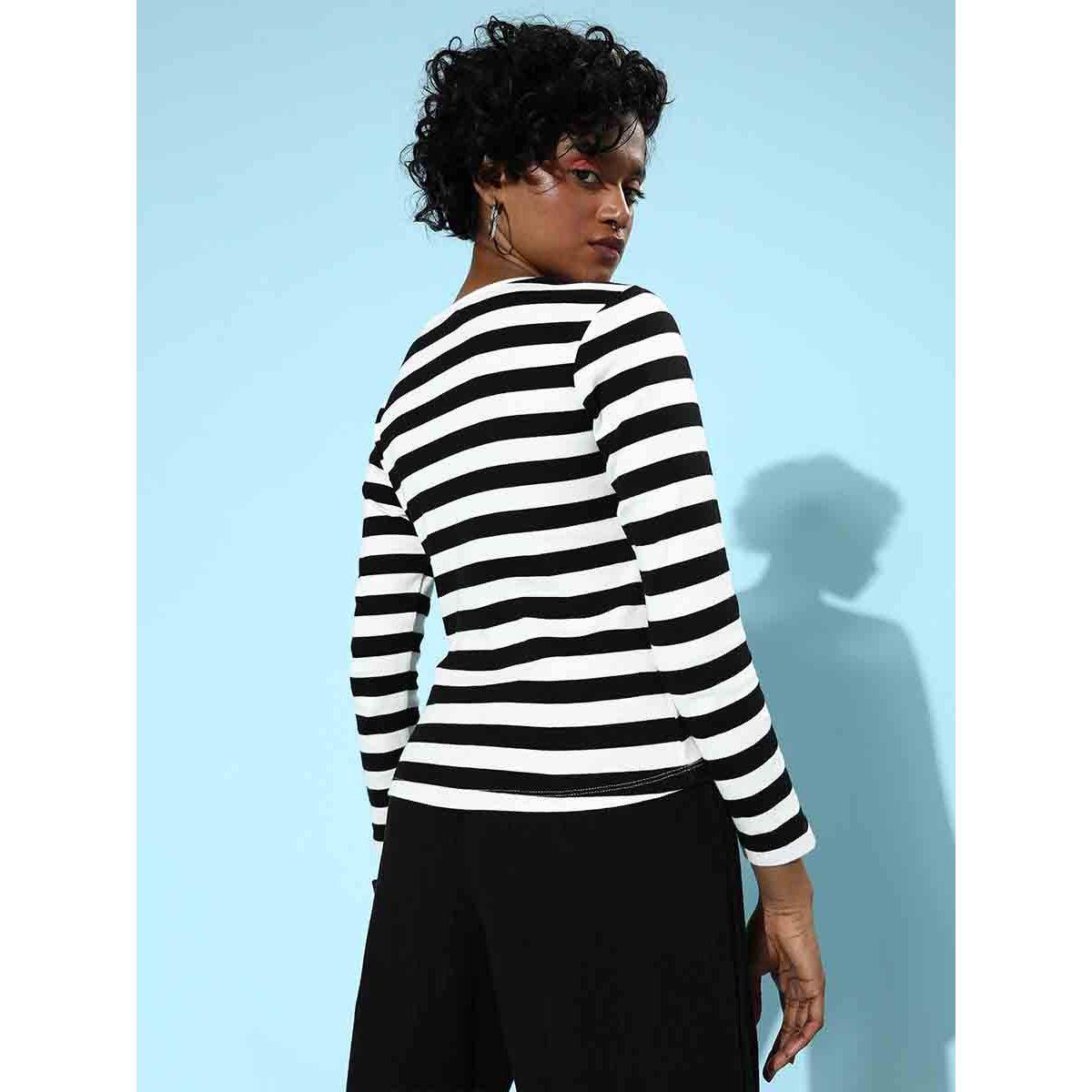 تيشيرت مخطط بتفاصيل مضلعة ساسافراس × ستايلي-women-clothing-tshirts-image-4